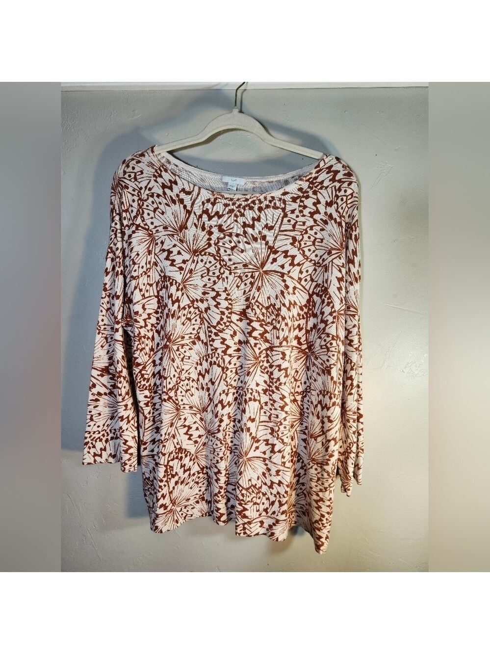 J Jill Butterfly Print Top - Brown & Cream Sz L